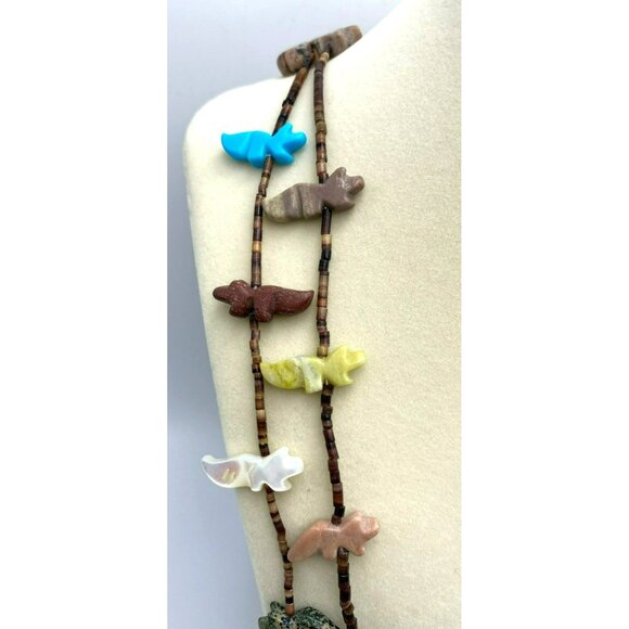 Garcia Zuni Navajo Fetish Heishi Necklace Double Strand Carved Native American - Picture 2 of 10